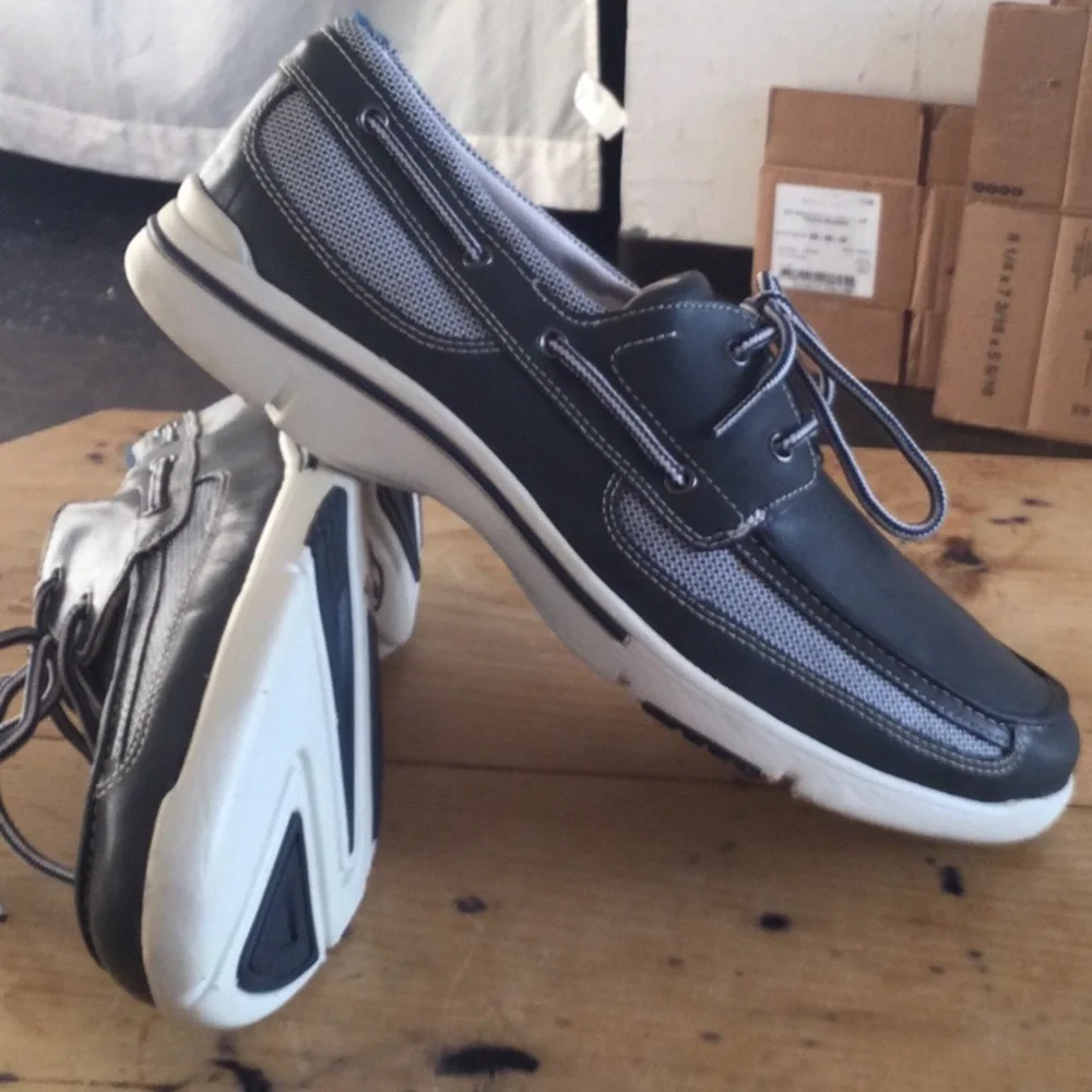 Rockport Black and White Men's Lace-Up Boat Shoes